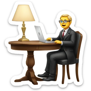 Rich man working setting on a chair and near the table with laptop he is German  sticker