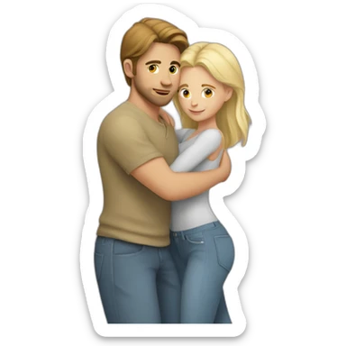 White guy with brown hair carrying a blonde girl on his back sticker