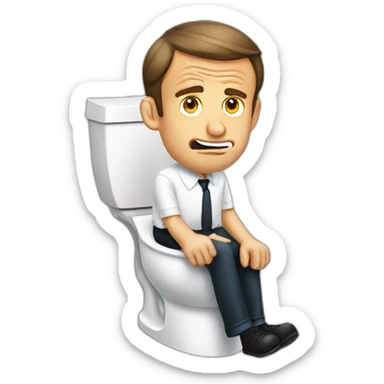 Emmanuel macron sitting on toilets having a hard time sticker