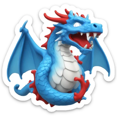 A blue dragon with red and white horns in a av filled with water  sticker