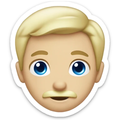 Boy with blue eyes and blond hair and with a mustache sticker