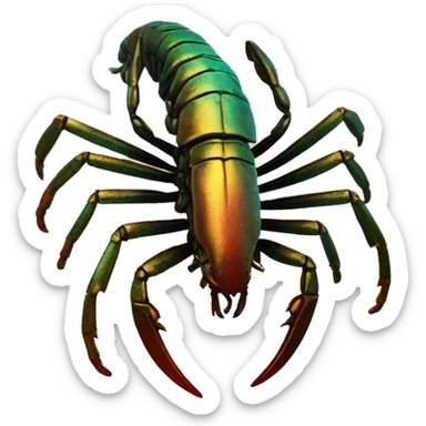 Black red gold green cyan rusty grunge effect scratched patina scorpion with stinger large stinger tail sticker
