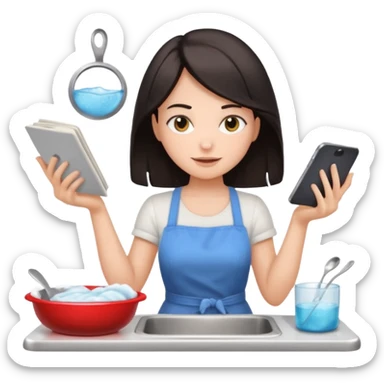 woman perfectionist with multiple arms texting a message wahsing dishes and reading a book 
more dinamic emoji  sticker