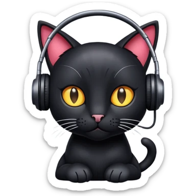 Black cat with Earphone sticker