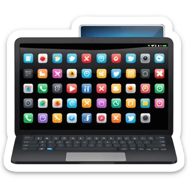 A black laptop displaying app icons in a 6x4 grid sticker