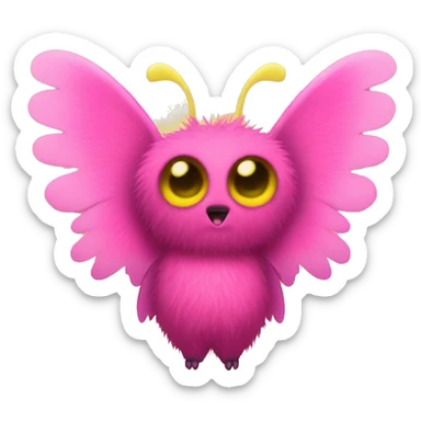 fuzzy pink mothman with yellow wings sticker