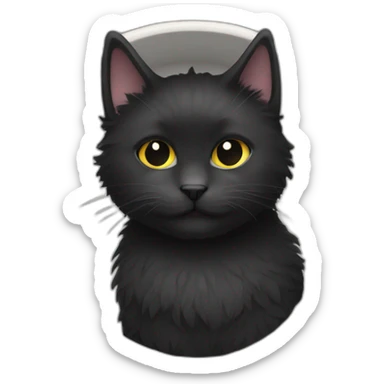 black fluffy cat in a grey bowl sticker