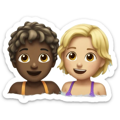 sticker without background, TWO CHILDREN SWIMMING IN THE LAKE, SPLASHING WATER sticker