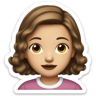 a young girl with brown hair parted in the middle and red lips sticker