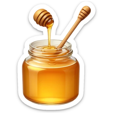 A glass jar of golden honey with a honey dipper, cozy and warm, in elegant sticker