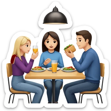 friends having lunch together, face each other, indoor, three people sticker