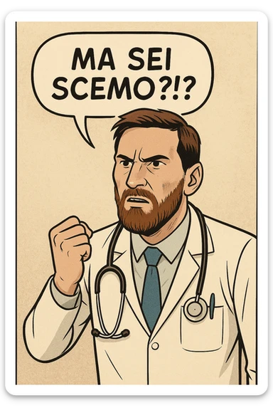 Dottore con la stessa faccia e camicie, dice "Ma sei scemo?!?" sticker