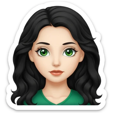 Caucasian girl with long, wavy black hair, green eyes, and pretty makeup. sticker