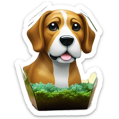 A dog made entirely of glass mirror crystals prisms glass transparent filled with plants as a terrarium sticker