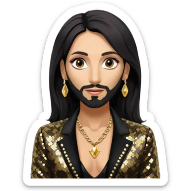 Conchita Wurst with black sequin jacket, shirtless with necklace  sticker