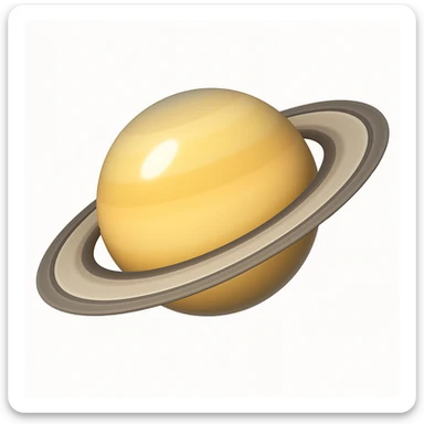 Create a Saturn emoji that looks exactly like the reference image in iOS emoji style. The emoji should be 3D with shiny, smooth gradients and soft shadows. It should depict the classic Saturn with rings, no cow, just the planet. Add a glossy effect to the planet's surface. sticker