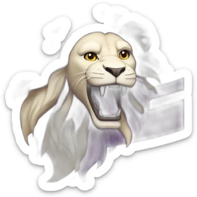 A rampant purple lion in a white flag sticker