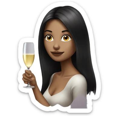 Hyperrealistic woman with black long hair drinks champagne sticker