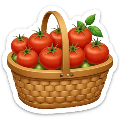 It is an image of fruits including tomatoes in the basket, and there are 5 to 6 fruits sticker