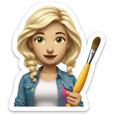 Blonde artist painting sticker