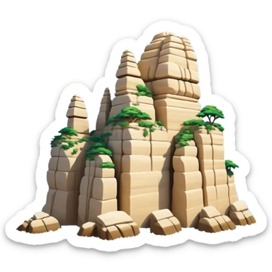 Cinematic Realistic Raouche Rocks, Beirut Landmark Emoji, depicting the majestic limestone rock formations rising from the Mediterranean Sea, with waves crashing against their bases under a vibrant sky. sticker