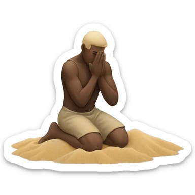 kneeling man with hands in sand sticker