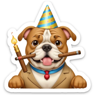 A Bulldog celebrating his birthday with a cigar in his mouth sticker