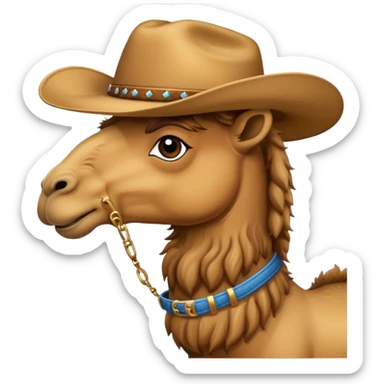 A camel with a cowboy hat sticker
