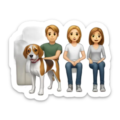 Brown hair White boy and girl and beagle Sit on couch sticker