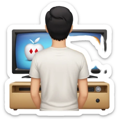 man with black hair seen from behind watching television sticker