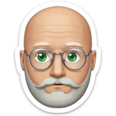 50 years old, green eyes, 2 days salt and pepper beard, bald, glasses sticker
