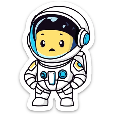 cartoon sticker of a little astroneer in a white suit and helmet, crying hard with big tears sticker