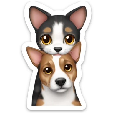 Black tabby cat cat cat feline and brown Jack Russell dog hugging sticker