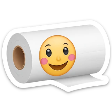 A toilette paper roll with a cute smiling face sticker