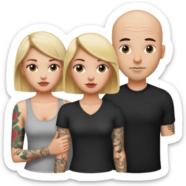 throuple blonde female brunette female with tattoed bald male sticker