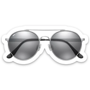 A pair of luxury sunglasses emoji with silver chrome frame, smooth rounded lenses, reflective metallic surface, high-end swag aesthetic, minimal and clean design, iOS emoji style, centered, white background sticker