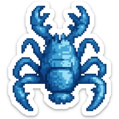 Make the crayfish blue in pixel art style, with no background. sticker