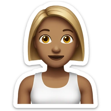 Adult woman with straight hair wearing a white tank top, light brown hair and brown eyes sticker