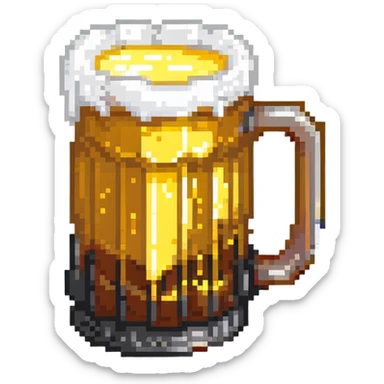 Pixel art beer mug with golden liquid and white foam sticker