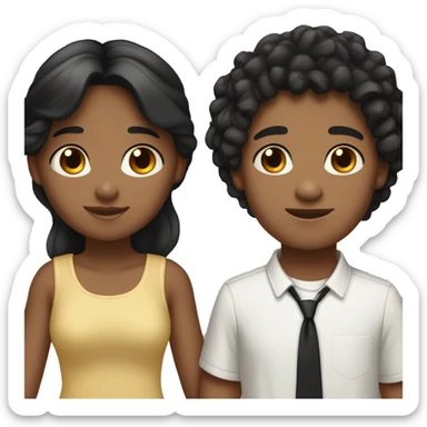 a girl and boy couple holding hands the boy has light brown skin with black curly hair the girl has straight black hair with lightskin sticker