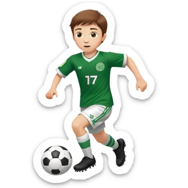 Brown hair 6 years old white boy footballer RUNNING playing soccer wearing CELTIC  UNIFORM  ( jersey) # 17 in the jersey !  sticker