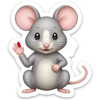 A light gray mouse shows okay with its paw. sticker