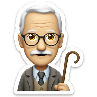 old man with moustache and glasses walking with a cane sticker