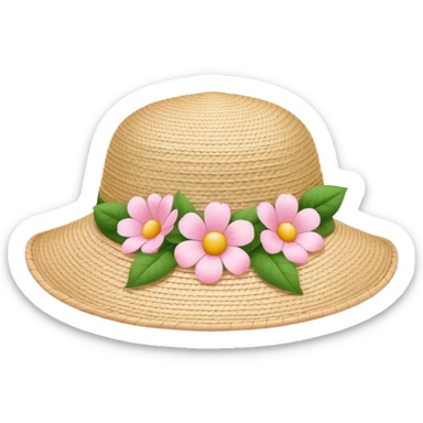 Wicker white sun hat with light pink flowers sticker