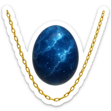 delicate floating gold chain cradling a deep blue stone with swirling white and gray veins, glowing faintly like the night sky, radiating mystery and magic sticker