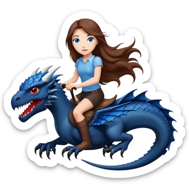 Me, a white female with long brown hair, blue eyes, riding a black wyvern with a tiny bit of red that has only two back legs to your work sticker