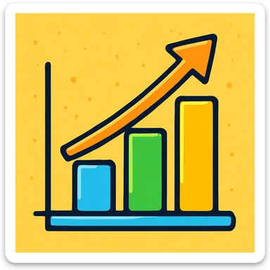 rising graph icon, playful cartoon style sticker