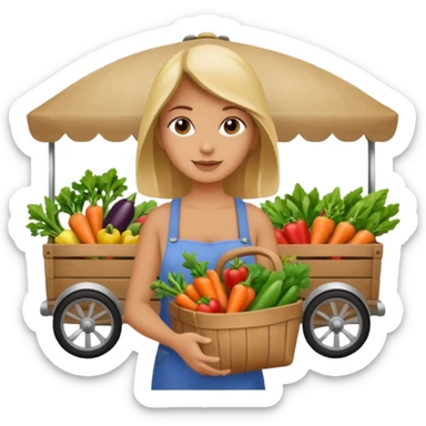 Shopper with veggie tote,Farmers’ Market, background veggies cart. sticker