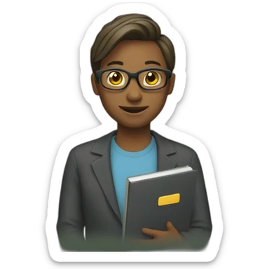 teacher with blackboard behind sticker