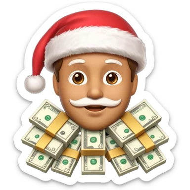 A confident rich emoji face wearing a Santa hat, money stacks, casino vibe, New Year theme, premium 3D emoji style, sharp details, no text, isolated on transparent background sticker